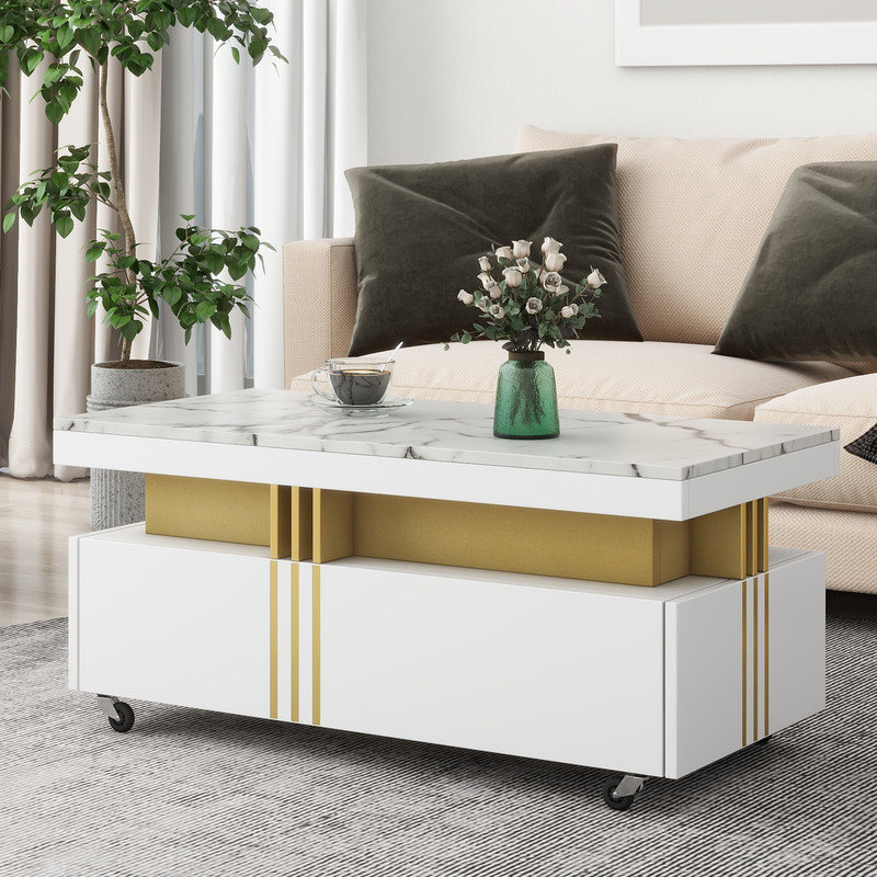 Maryjoan Single Coffee Table, White/Gold