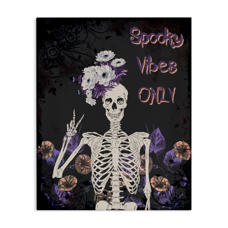 Toile squelette Spooky Vibes Only, design par Radhika Modi, H 20 po x l 16 po