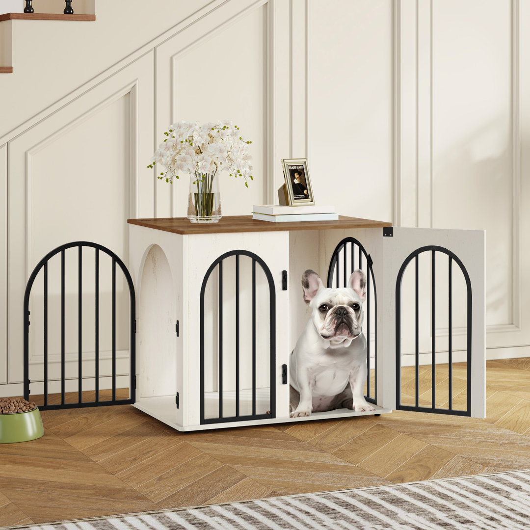 Dog Crate Furniture, 68 cm Wooden Dog Crate, Indoor Kennel for Small Dogs, End Side Table Animal Crates, Anti-Chew, Anti-Escape, Arched Door Design