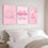 Ensemble de 3 tableaux sur toile tendue « Boule disco rose, cerises et étoiles »