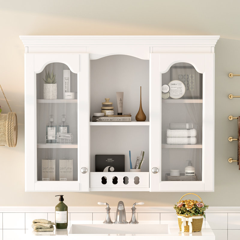 Armoire de rangement pour salle de bain, cuillère à fixation murale, blanche, à niveaux ajustables, étagère pour produits de soins personnels