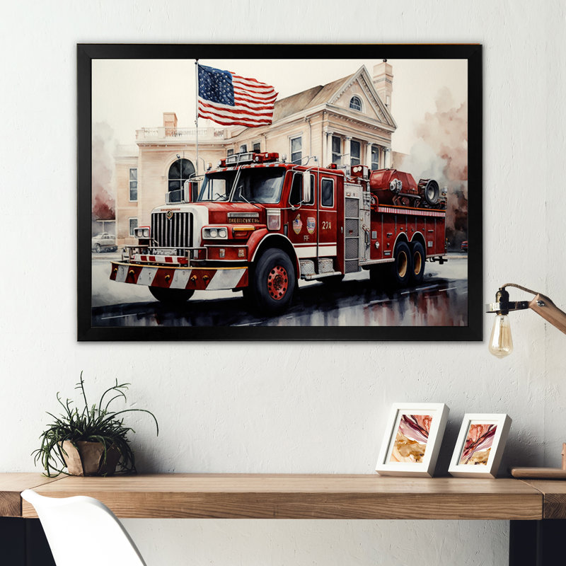 Fiery Pursuit I - Camion de pompiers, Cadre simple noir, H 12 po x l 20 po x P 1 po