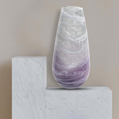 Swirled Smoke and Aubergine Torpedo Glass Vase- Short