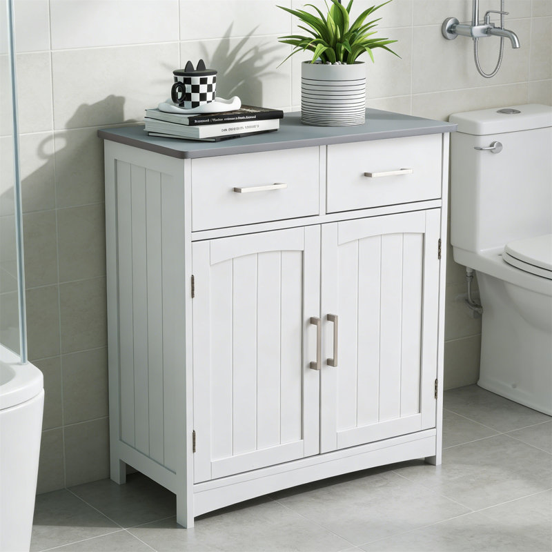 Modern White Buffet Cabinet, 2 Doors, 2 Drawers, Adjustable Shelves, Anti-Fall Drawers For Dining Room Storage