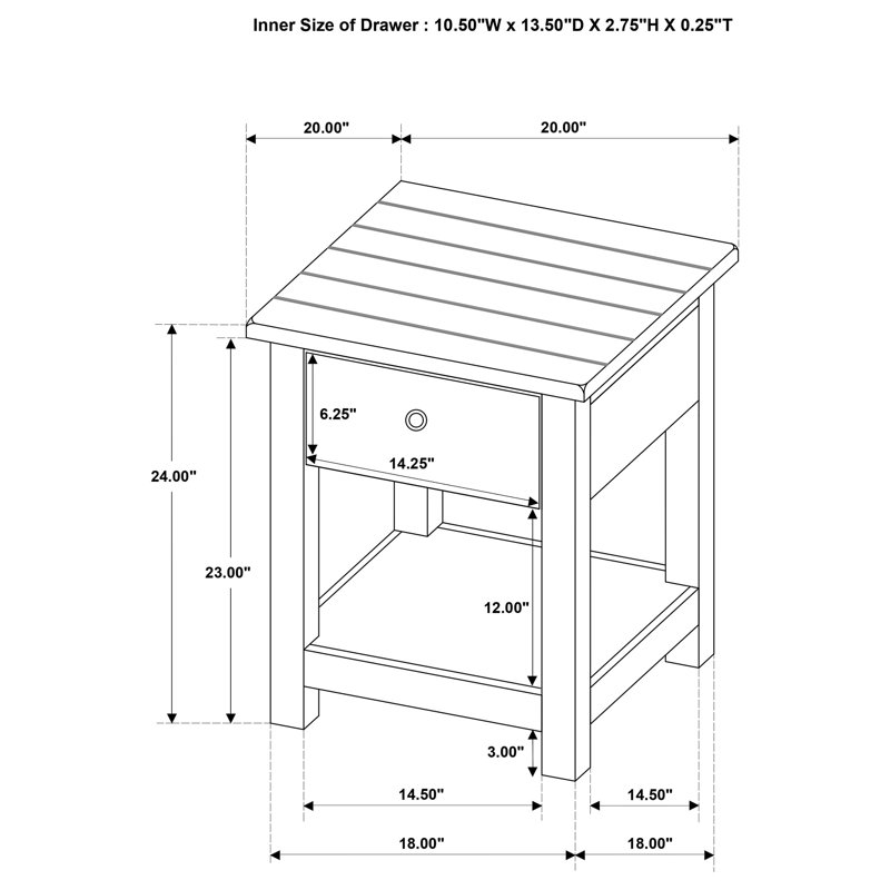 Table de bout en bois à 1 tiroir avec tablette Thurston, Blanc