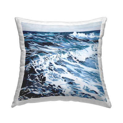Blue Rolling Waves Decorative Printed Throw Pillow Design by Melissa Wang