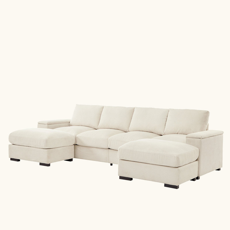 Sectional Sofa Deep Seat Sofa Couch with Ottomans, Beige
