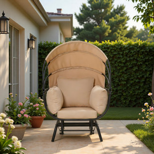 Sunnydaze Modern Luxury Egg Chair - Powder-Coated Steel Frame with Polyester Cushion and Retractable Canopy