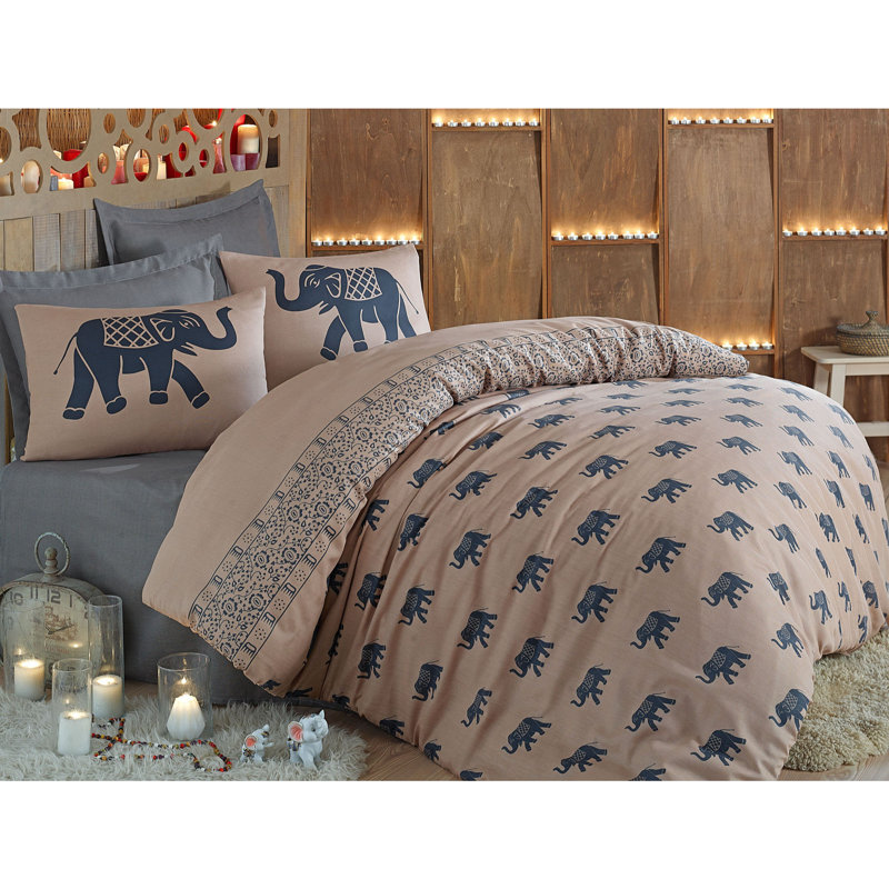 Ensemble de housse de couette très grand super (3 pièces), bleu et beige, 102,4 x 86,6 pouces | 65% coton / 35% polyester, 120 fils | Lavable à la machine, housse de couette et enveloppe à boutons, décoration de chambre élégante