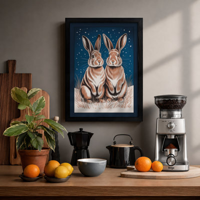 Rabbits In Winter Night Scandinavian - Print