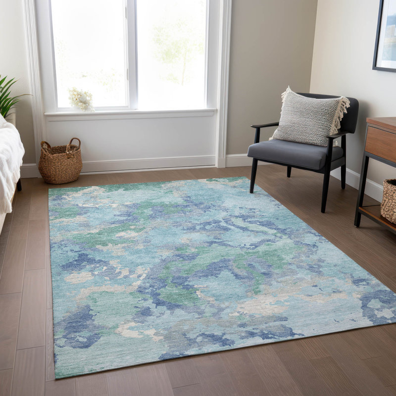 Machine Washable Indoor/Outdoor Christain ACN1387 Seafoam Rug, Rectangle 2'6" x 3'10"