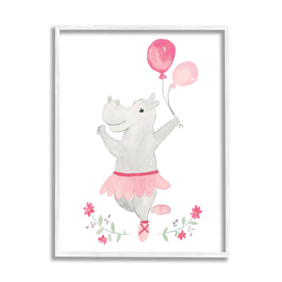 " Ballerina Hippo Pink Balloons Simple Floral Frame " by Heather Strianese