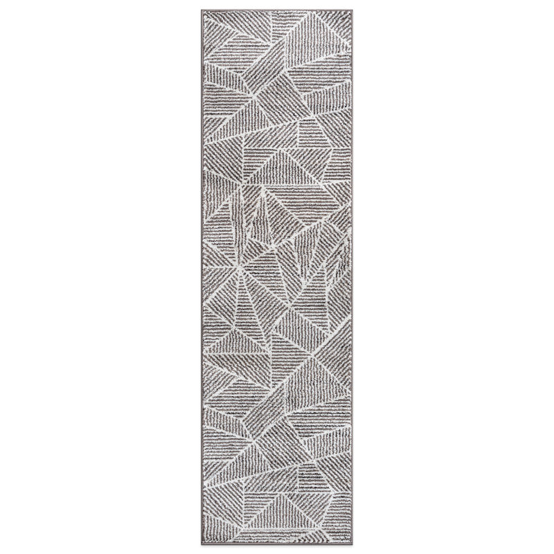 Rambo Contemporary Geometric Stripe Area Rug Brown/Ivory, Runner 2' x 7'