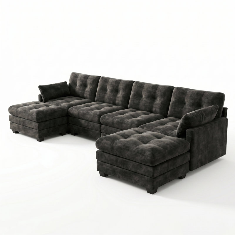 116.5" U Shaped Modular Sofa, Comfy Cloud Couch with Movable Ottomans, Breathable Fabric and Easy Assembly for Living Room