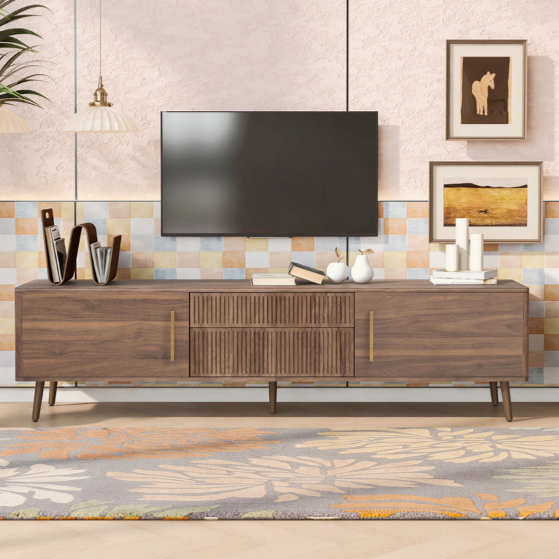 TV Stand with 2 Drawers, Media Console Table for TVs up to 80', Brown