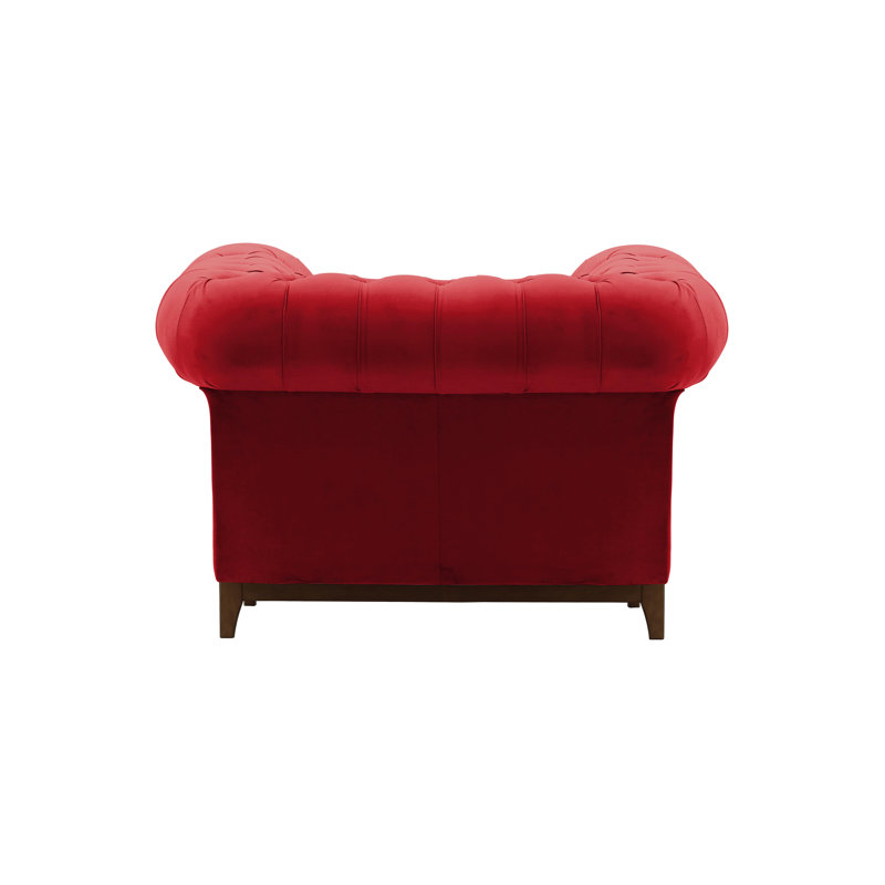 Frye Velvet Chesterfield Chair, Red, Walnut