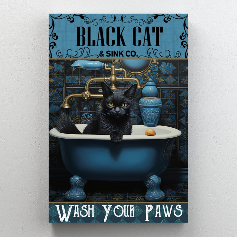 «Black Cat Sink Co», reproduction d'art rectangulaire sur toile tendue 1 pièce, H 14 po x l 11 po x P 1,25 po