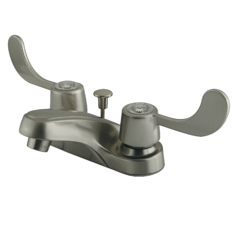 Robinet de salle de bain central à fixation à deux poignées 4 "Kingston Brass Vista, Nickel brossé, Drain escamotable inclus