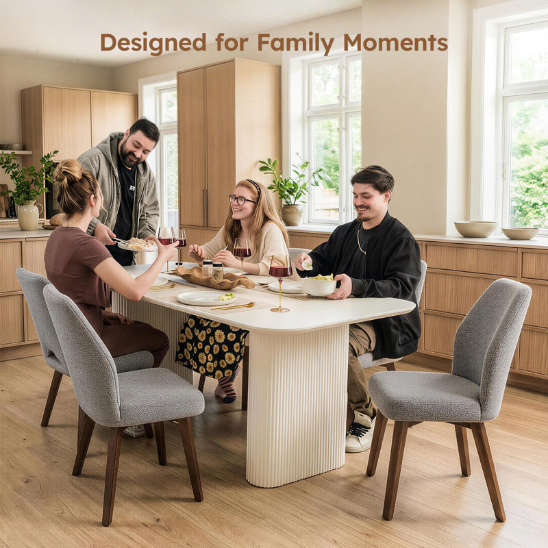 Dining Chairs Set Of 4, Modern Upholstered Kitchen Chairs With Unique Cutout High Back & Wood Legs, Comfortable Fabric Side Chair For Dining Room, Living Room Gray