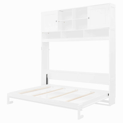 Queen Size Wall Murphy Bed With Ample Storage Space And Chevron Stripes