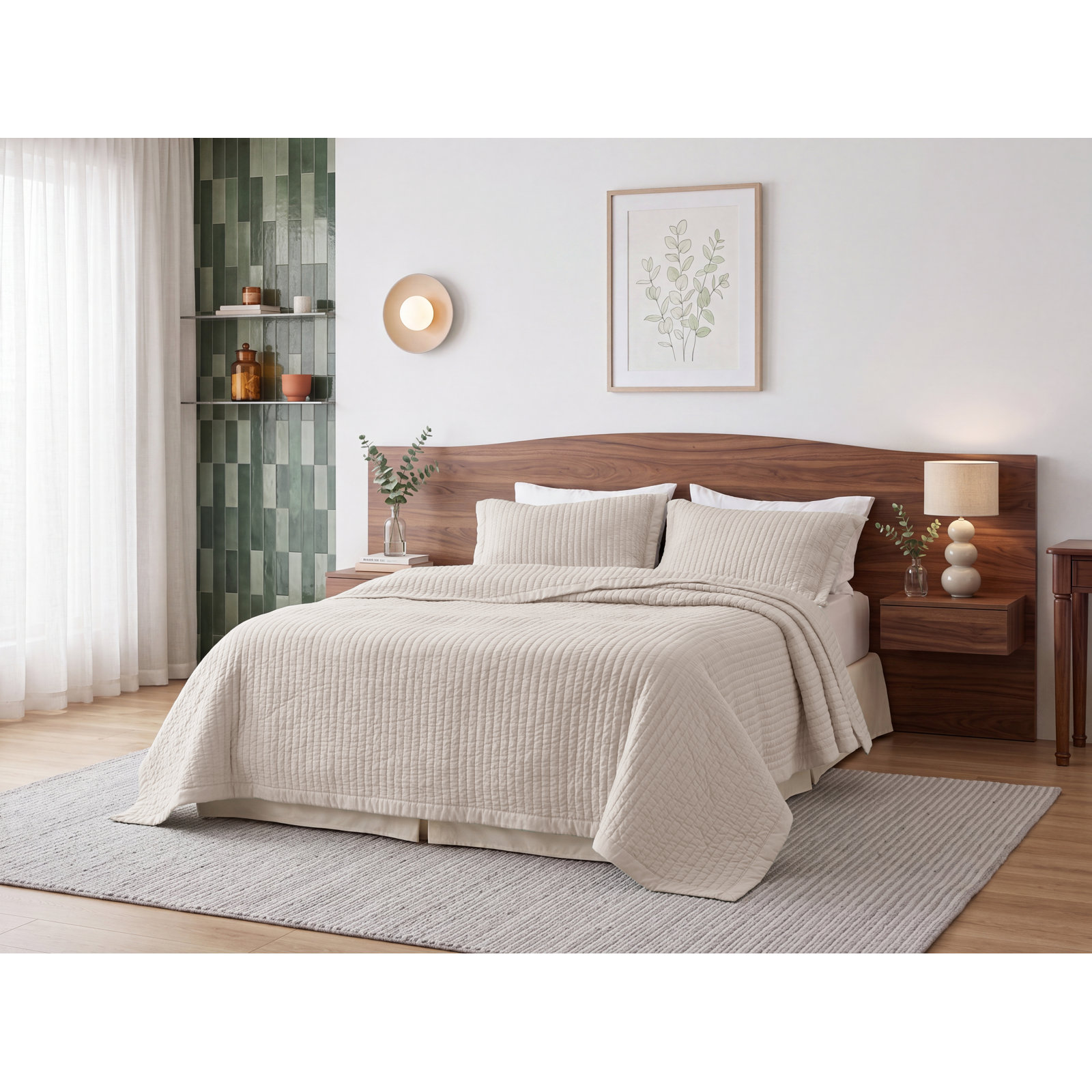 Bedsure Quilts - Soft Lightweight Quilted Bedspread Coverlet with Contrast Stitching, Pumice Stone, King Quilt + 2 Shams