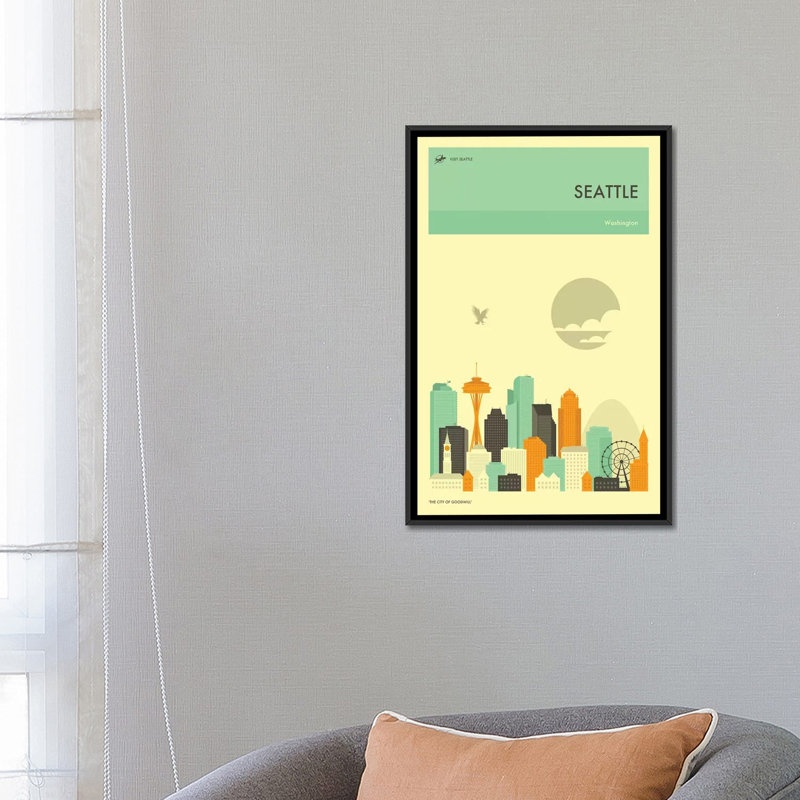 « seattle horizon », impression sur toile, H 26 po x l 18 po x P 1,5 po, Toile avec cadre noir, Pas de tapis