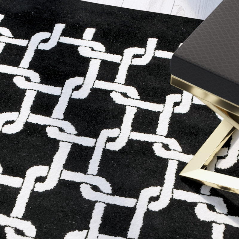 Bamba Hand Tufted Wool & Viscose Pile Geometric Rug, Rectangle 7'6" x 9'6"