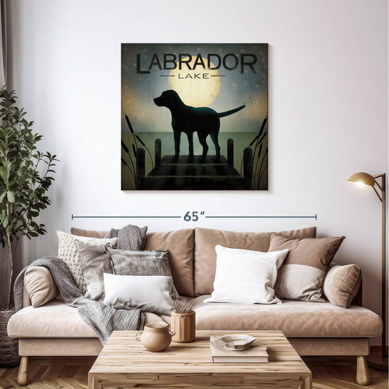 Brampt au lever du soleil, chien noir - lac Labrador, H 39 po x l 39 po