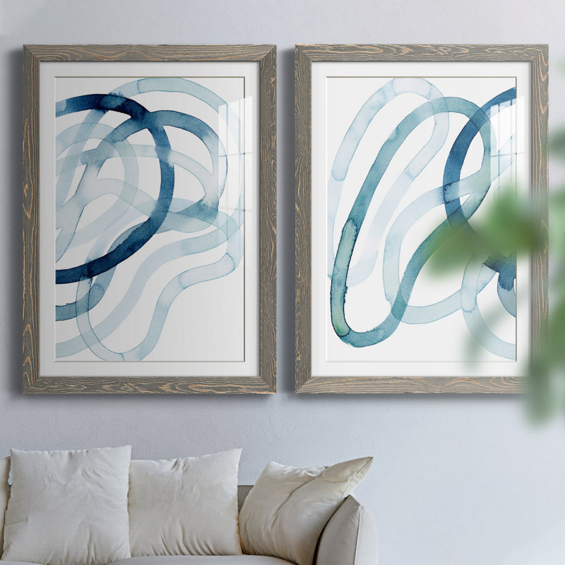 Lazuli I - ensemble de 2 reproductions d'art sur papier encadré, H 31,5 po x l 43,5 po x P 1 po, Gris