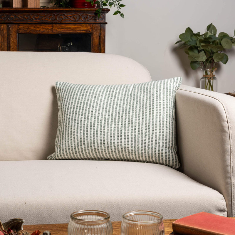 Striped Green Cushion, 43x30cm, Synthetic filled