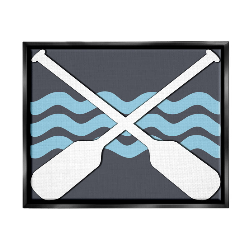 «Crossed Boat Oars Sea Waves Floater», art mural par Lil 'Rue, H 17 po x l 21 po x P 1,7 po, Cadre flottant noir de jais