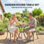 3 Piece Brown Aluminium Bistro Set with 2 Chairs and Round Table, Cut-Out Floral Design Garden Balcony Furniture for Patio and Outdoor Dining