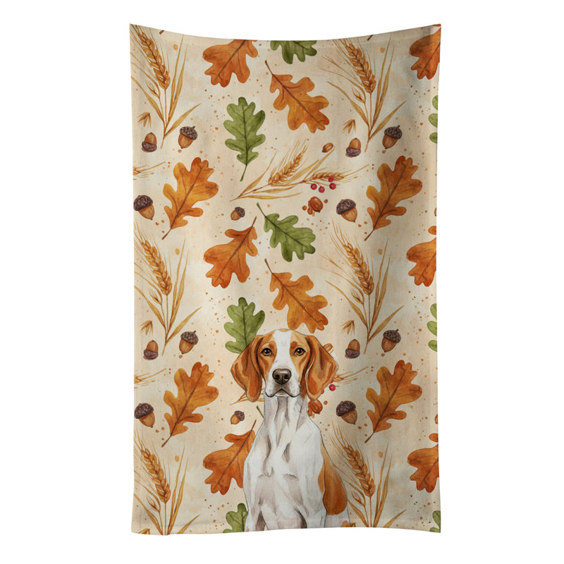 Orange and White Pointer Heirloom Fall Kitchen Towel, Orange and White Pointer