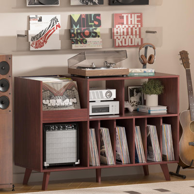 Large Record Player Stand, 48''Turntable Stand with Storage, Vinyl Record Holder with Display Area, Record Player Table Holds Up to 450 Albums, Record Stand for Music Room Living Room