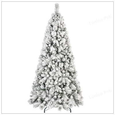 7FT Flocked Christmas Tree With 1060 Tips, Snowy PVC & Hard Needle Branches, Hinged Structure For Easy Setup, Stable Metal Stand