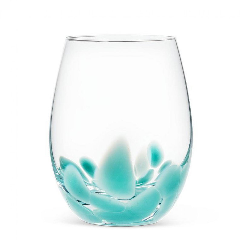 Verre à vin sans pied Fuse Dots, Transparent / turquoise