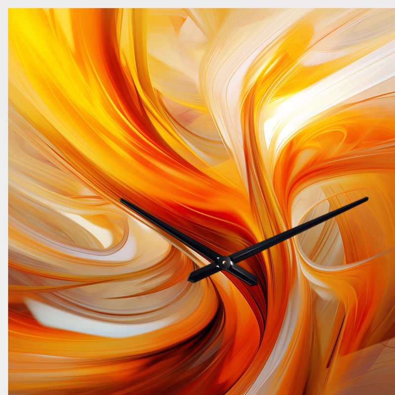 Horloge murale orange abstraite, conception fractale chaleureuse VII - fractales, horloges murales asymétriques en métal