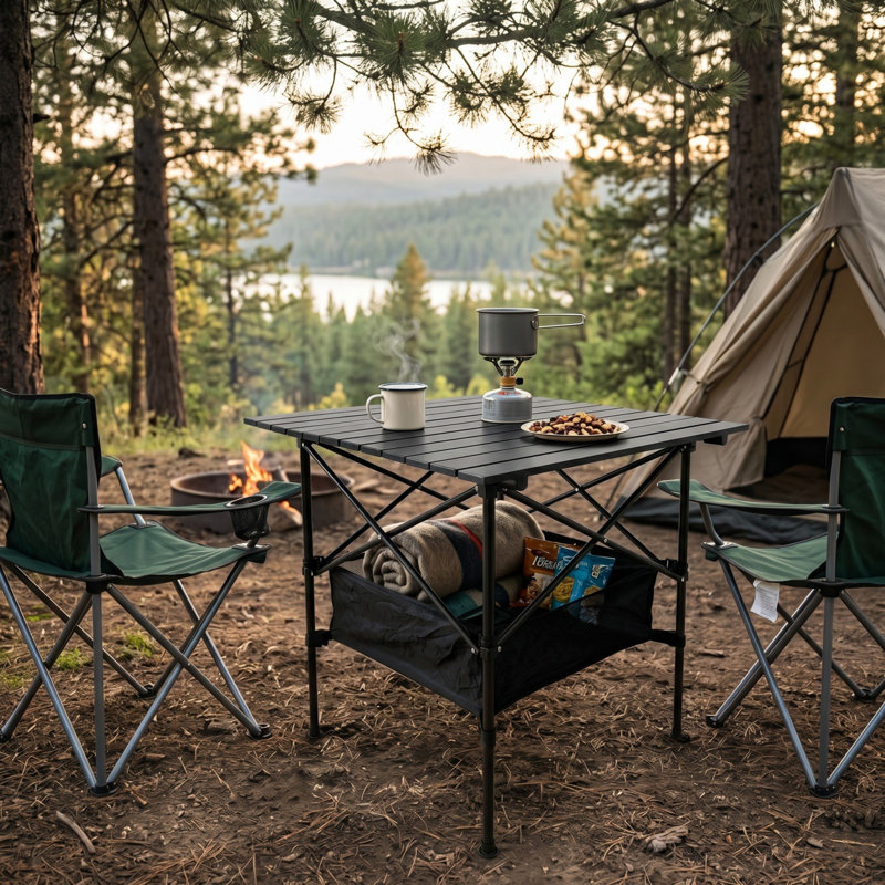 19.69×20.87 in Outdoor Folding Adjustable Height Square Table (Black)