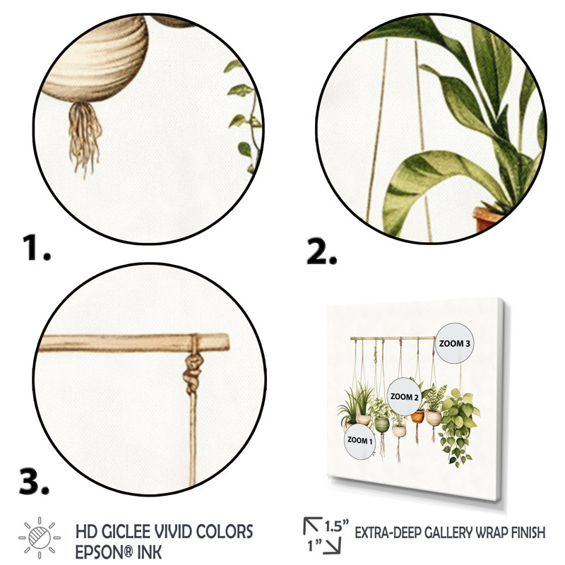 Impression sur toile de plantes botaniques suspendues, Toile tendue, H 36 po x l 36 po x P 1,5 po