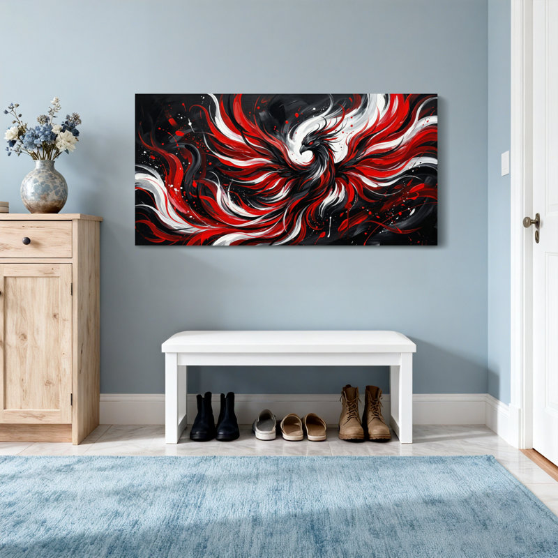 Animaux, rouge, blanc, noir, motif abstrait de Phoenix, H 16 po x l 32 po