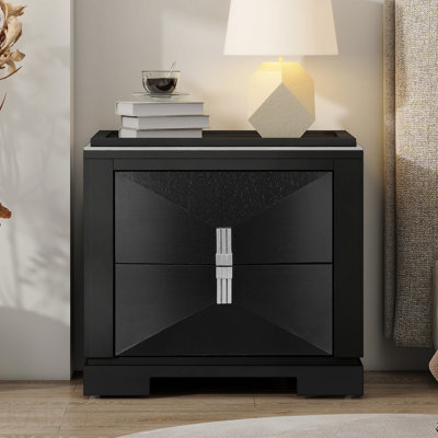 Mid-Century Modern Nightstand , 2-Drawers Wide Sofa Side Table (Nightstand Compatible),Wood Diamond Shaped End Table with Storage,Closet with Heavy Du
