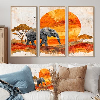 Éléphant «Spirit of the Savannah IV» - Art mural éléphant - ensemble de 3