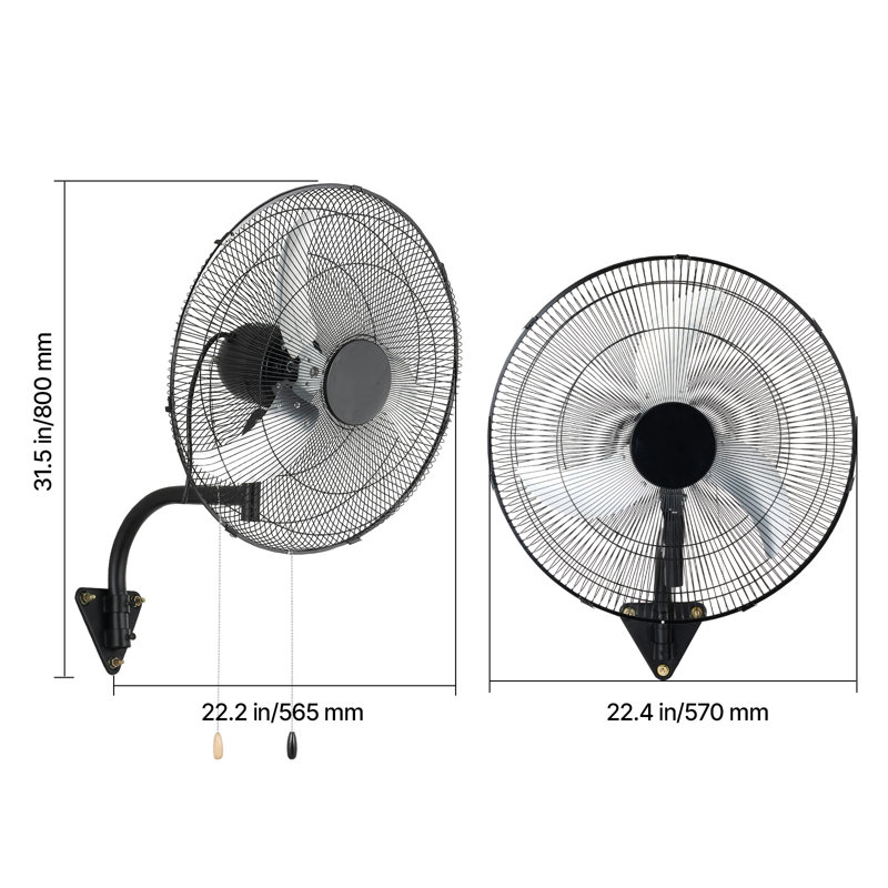 Ventilateur mural, ventilateur mural oscillant de 20 po, 3 vitesses, longue distance de circulation d'air, angle de rotation réglable, mécanique puissant pour l'industrie, commercial, garage, atelier, gymnase