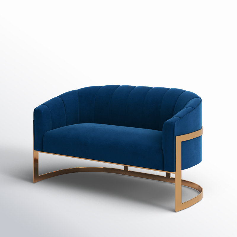 Causeuse en velours Tellico, Velours bleu