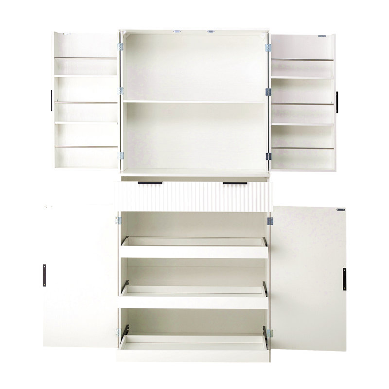 Armoire de cuisine cannelée 72 po avec 3 tiroirs à clavier et 6 tablettes de porte, armoire de rangement autoportante réglable