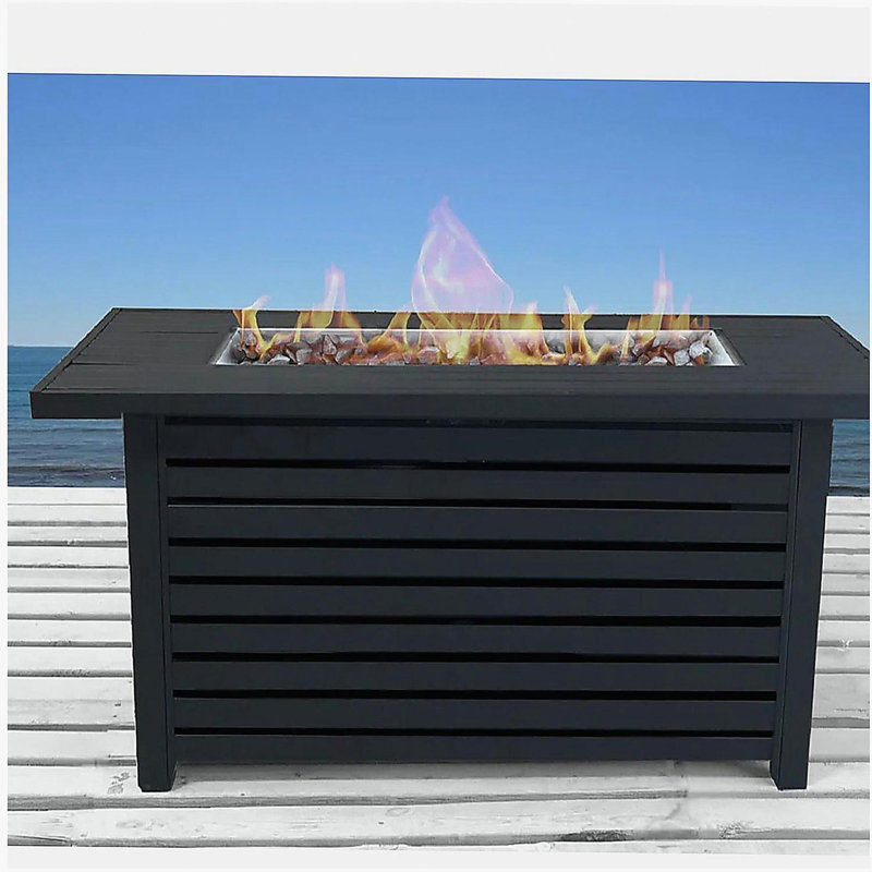 Steel Propane/Natural Gas Outdoor Fire Pit Table with Lid, Black