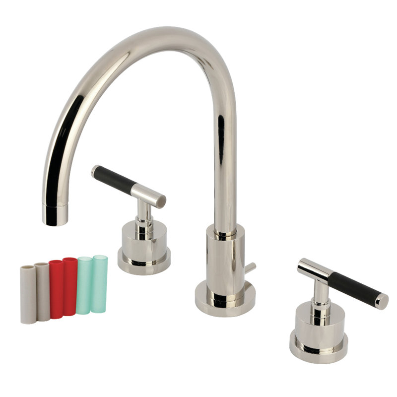 Kaiser Widespread Bathroom Faucet with Drain Assembly, Polished Nickel