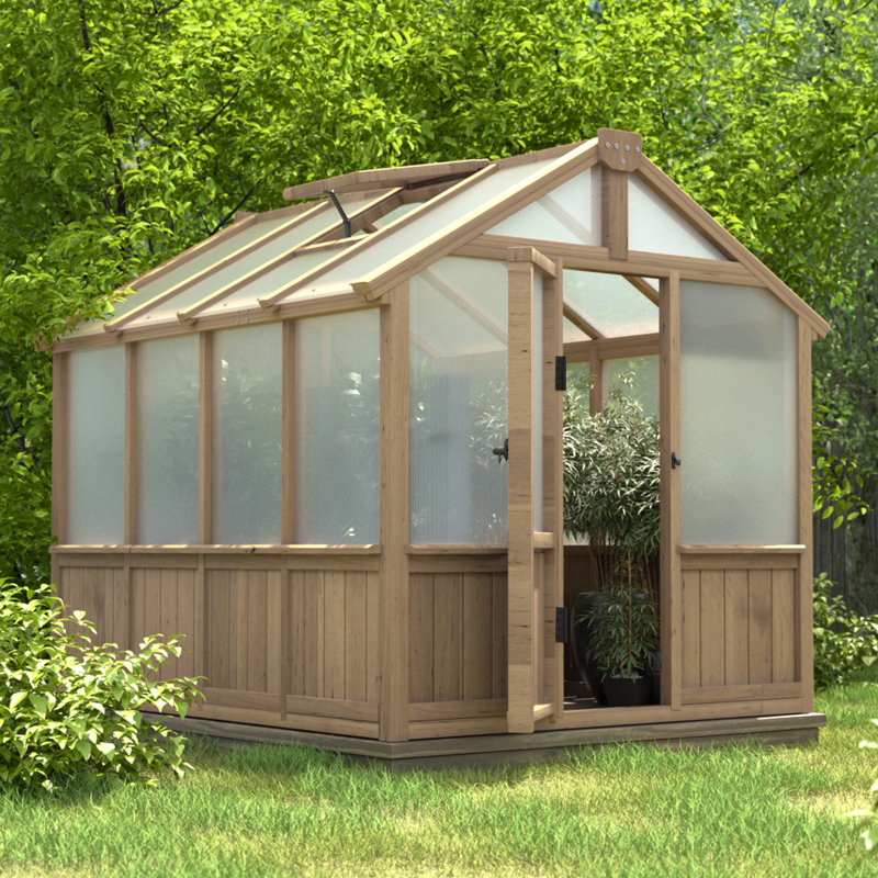 Outdoor Wooden Polycarbonate Greenhouse 6x8Ft, 83.5" H x 74" W x 97.6" D