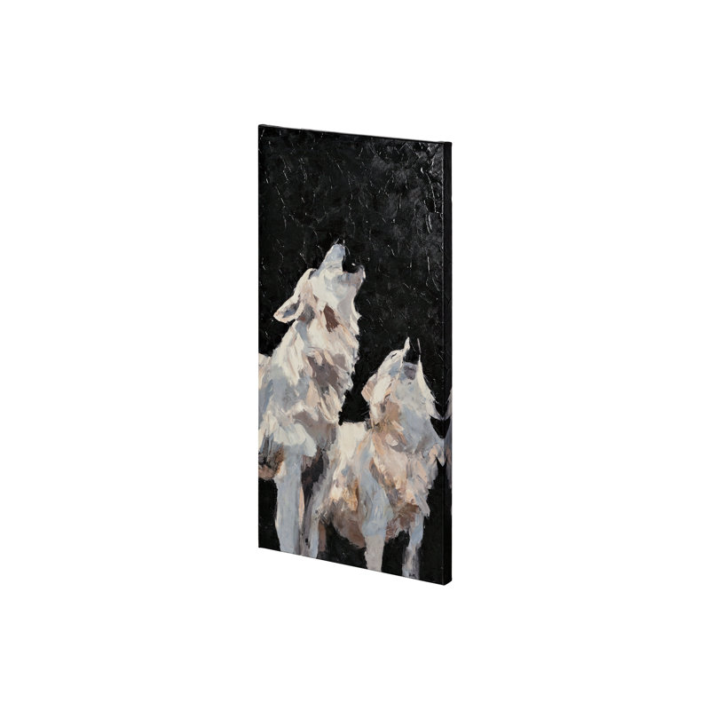 Midnight Wolves a Hand Embelished Textured Canvas, 44" H x 22" W x 1.5" D