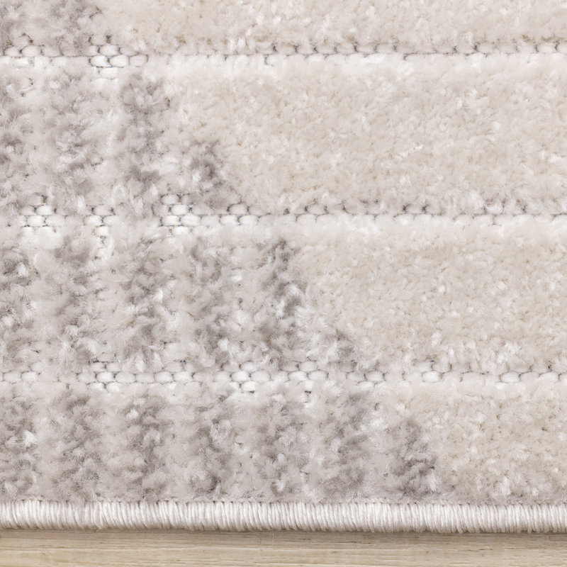 Tapis tissé à la main à motif géométrique beige et gris Horicon, Rectangle 7 pi 10 po x 10 pi 6 po